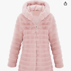 RISISSIDA Pink Faux Fur Hooded Coat